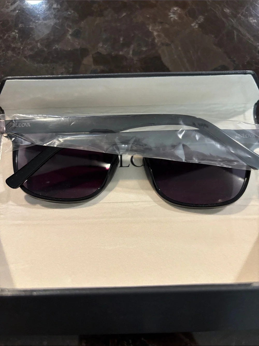 NWT Bulova Black Frame Sunglasses with Dark Purple Lenses